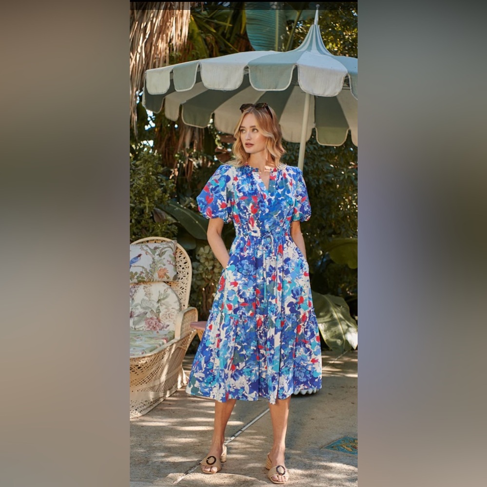Sugarlips Canvas Floral Ginny Bubble Sleeve Midi
